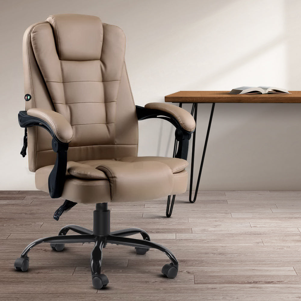 Massage Chairs: Artiss Massage Office Chair Executive Computer Gaming Chairs Brown PU Leather Espresso
