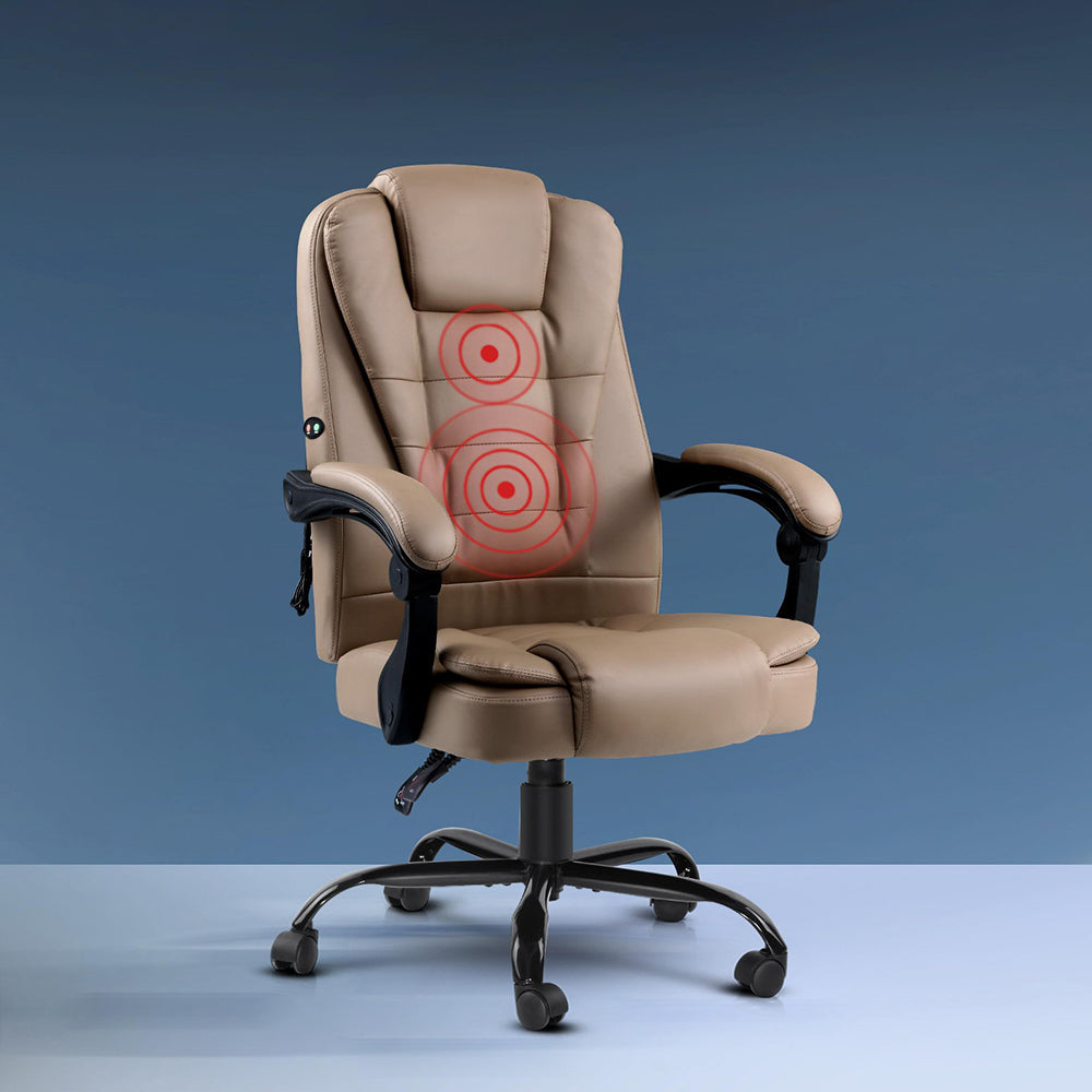 Massage Chairs: Artiss Massage Office Chair Executive Computer Gaming Chairs Brown PU Leather Espresso