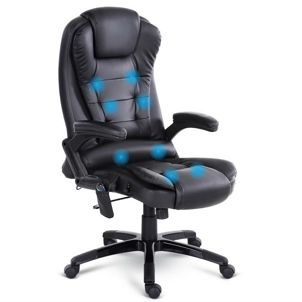 Massage Chairs: Artiss 8 Point Massage Office Chair Heated Seat Recliner PU Black
