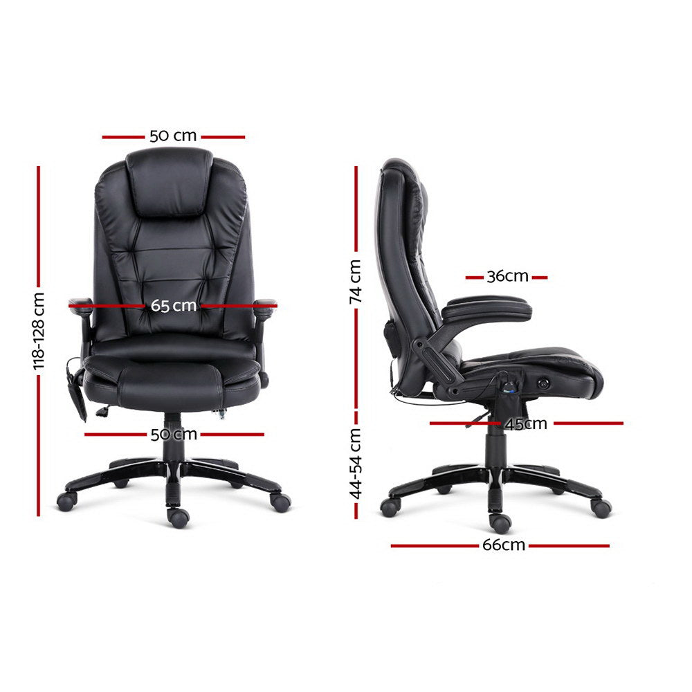 Massage Chairs: Artiss 8 Point Massage Office Chair Heated Seat Recliner PU Black