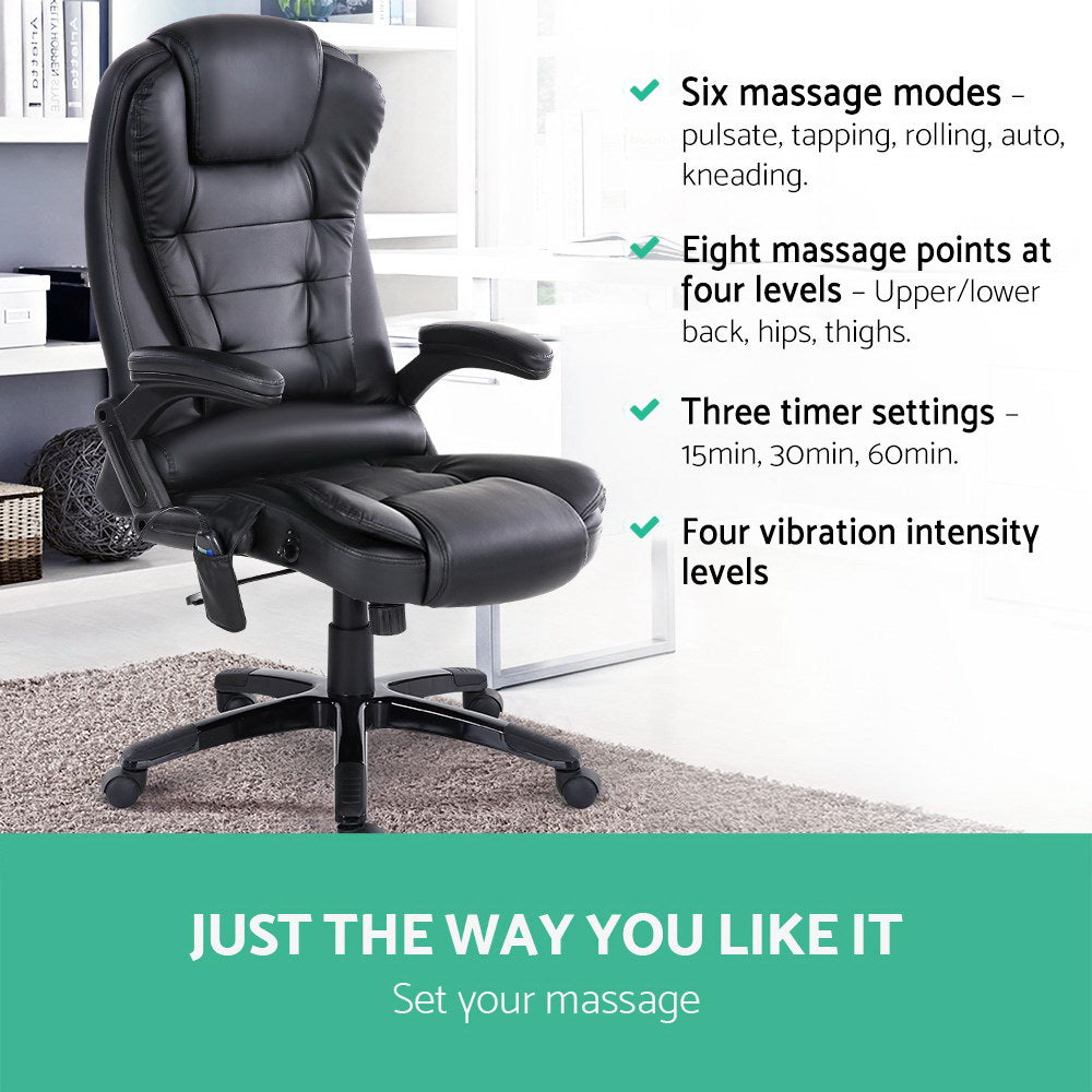 Massage Chairs: Artiss 8 Point Massage Office Chair Heated Seat Recliner PU Black