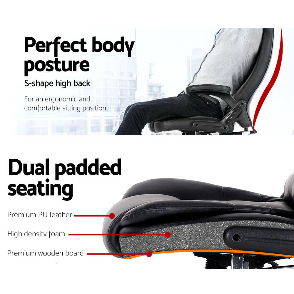 Massage Chairs: Artiss 8 Point Massage Office Chair Heated Seat Recliner PU Black