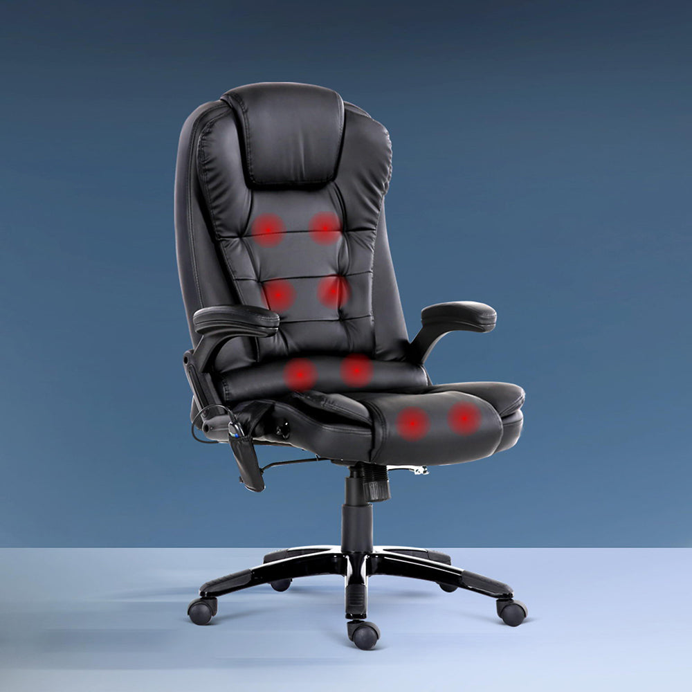Massage Chairs: Artiss 8 Point Massage Office Chair Heated Seat Recliner PU Black