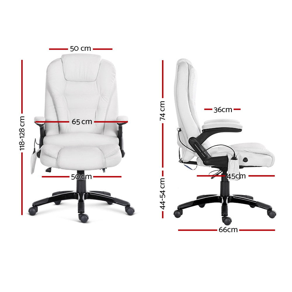 Massage Chairs: Artiss 8 Point Massage Office Chair Heated Seat Recliner PU White