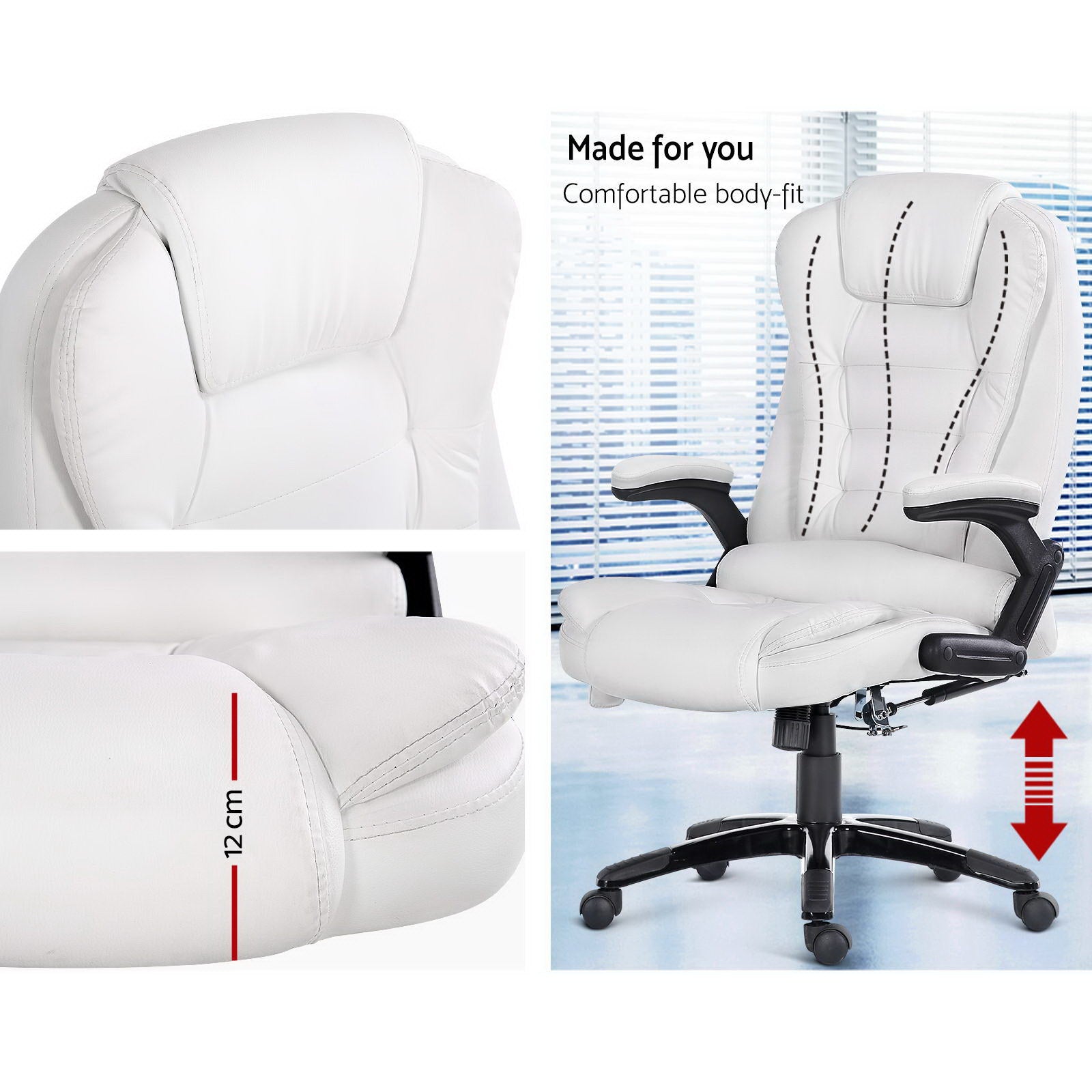 Massage Chairs: Artiss 8 Point Massage Office Chair Heated Seat Recliner PU White
