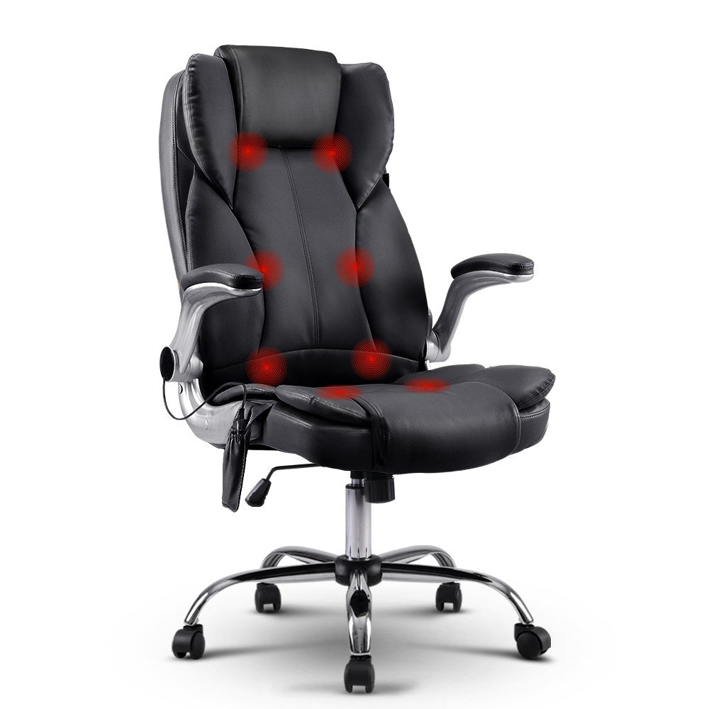 Massage Chairs: Artiss 8 Point Massage Office Chair PU Leather Black