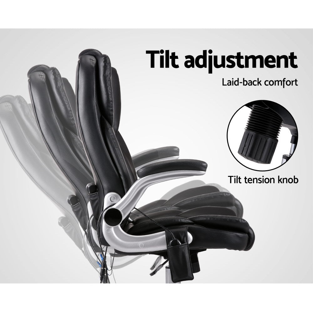 Massage Chairs: Artiss 8 Point Massage Office Chair PU Leather Black