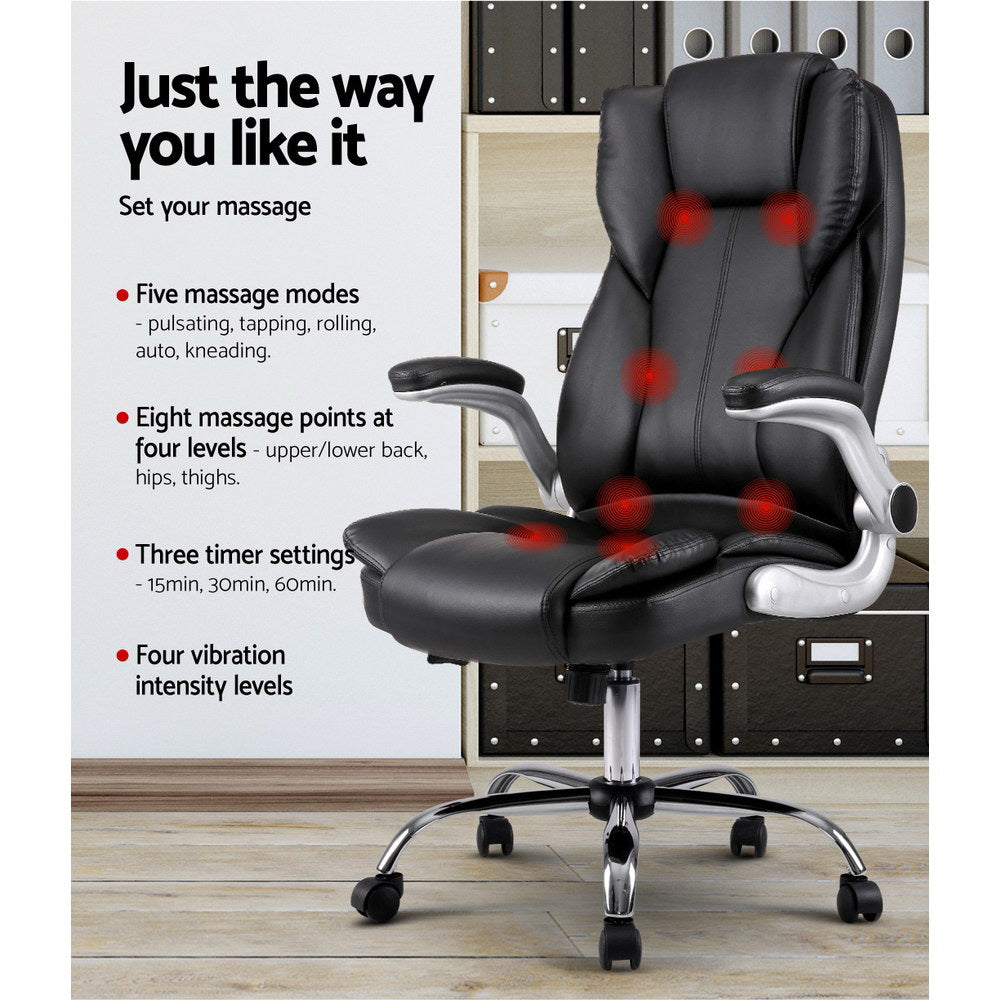 Massage Chairs: Artiss 8 Point Massage Office Chair PU Leather Black