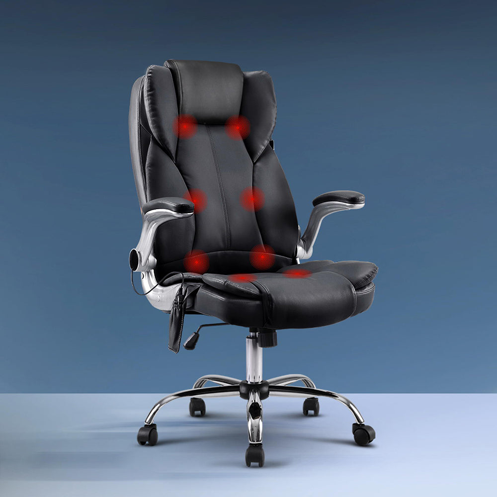 Massage Chairs: Artiss 8 Point Massage Office Chair PU Leather Black