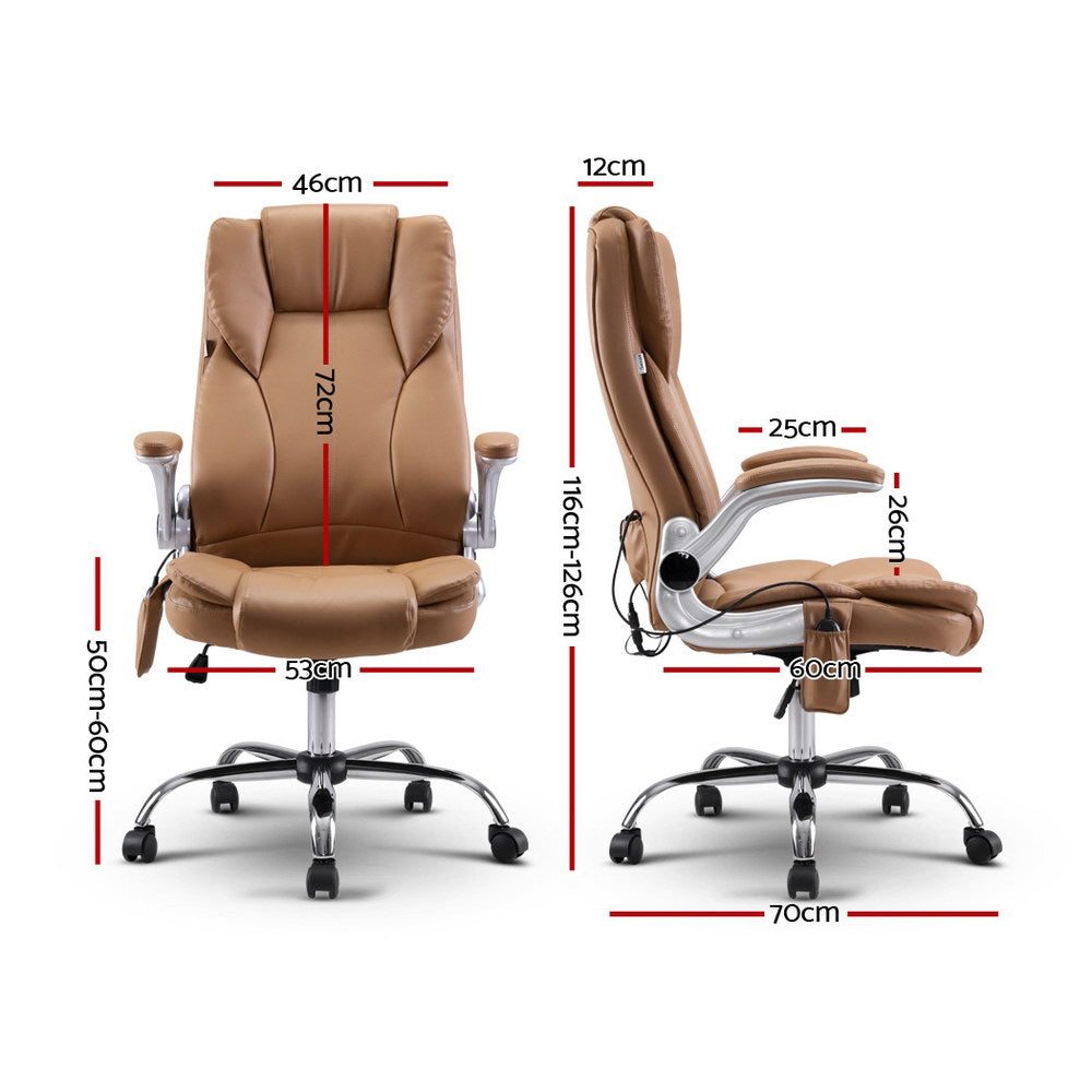 Massage Chairs: Artiss 8 Point Massage Office Chair PU Leather Brown