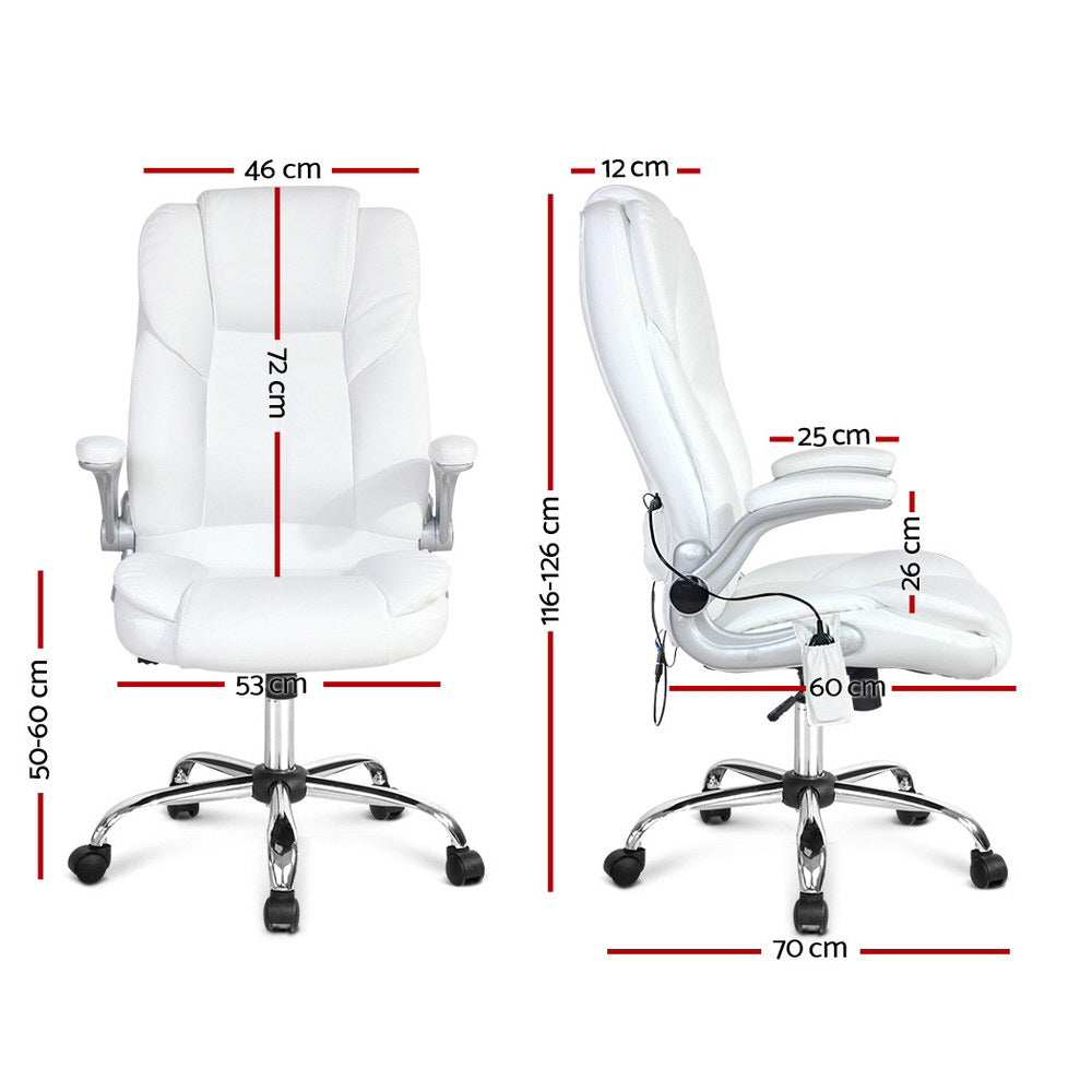 Massage Chairs: Artiss 8 Point Massage Office Chair PU Leather White