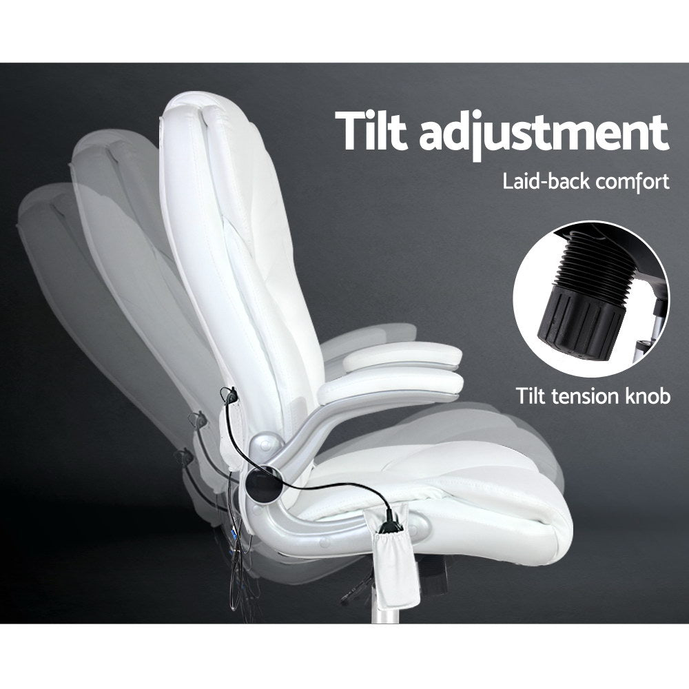 Massage Chairs: Artiss 8 Point Massage Office Chair PU Leather White