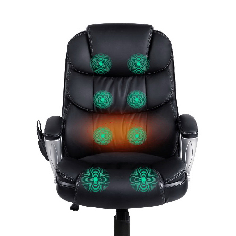 Massage Chairs: Artiss 8 Point Massage Office Chair Heated Seat PU Black