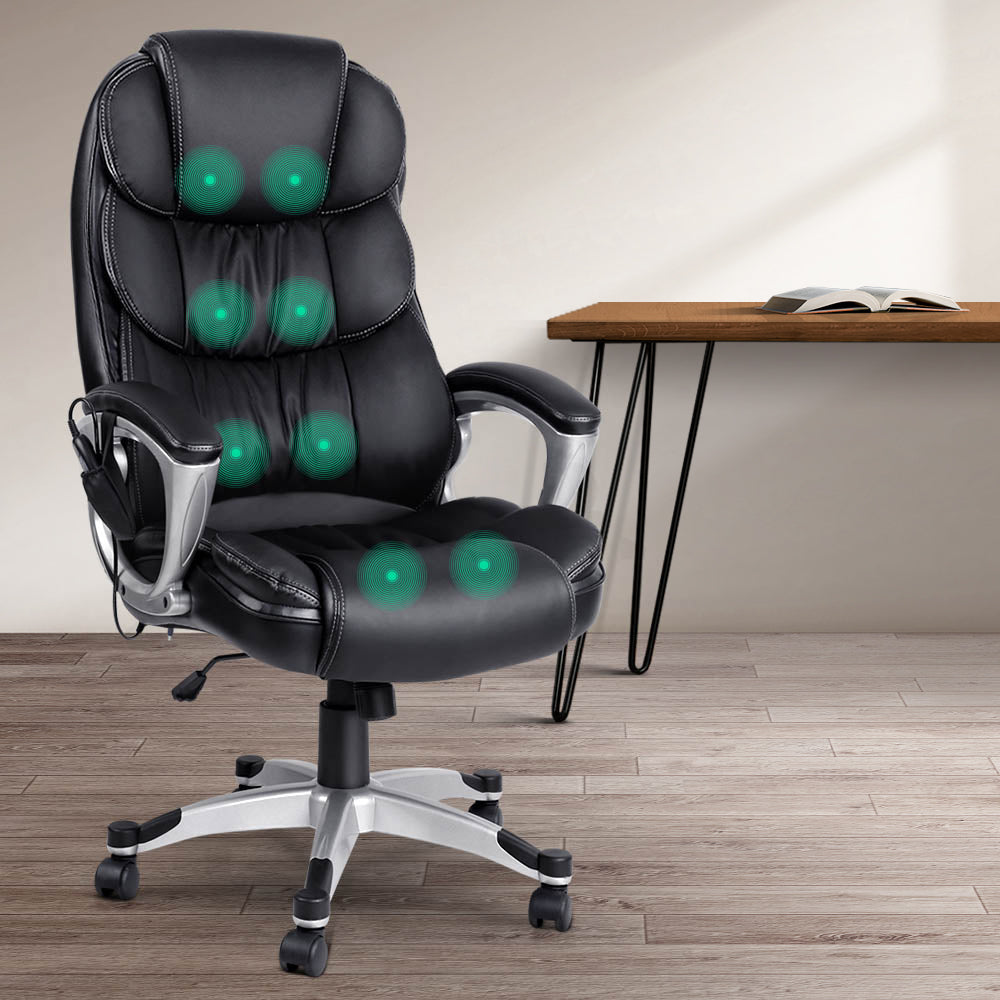 Massage Chairs: Artiss 8 Point Massage Office Chair Heated Seat PU Black