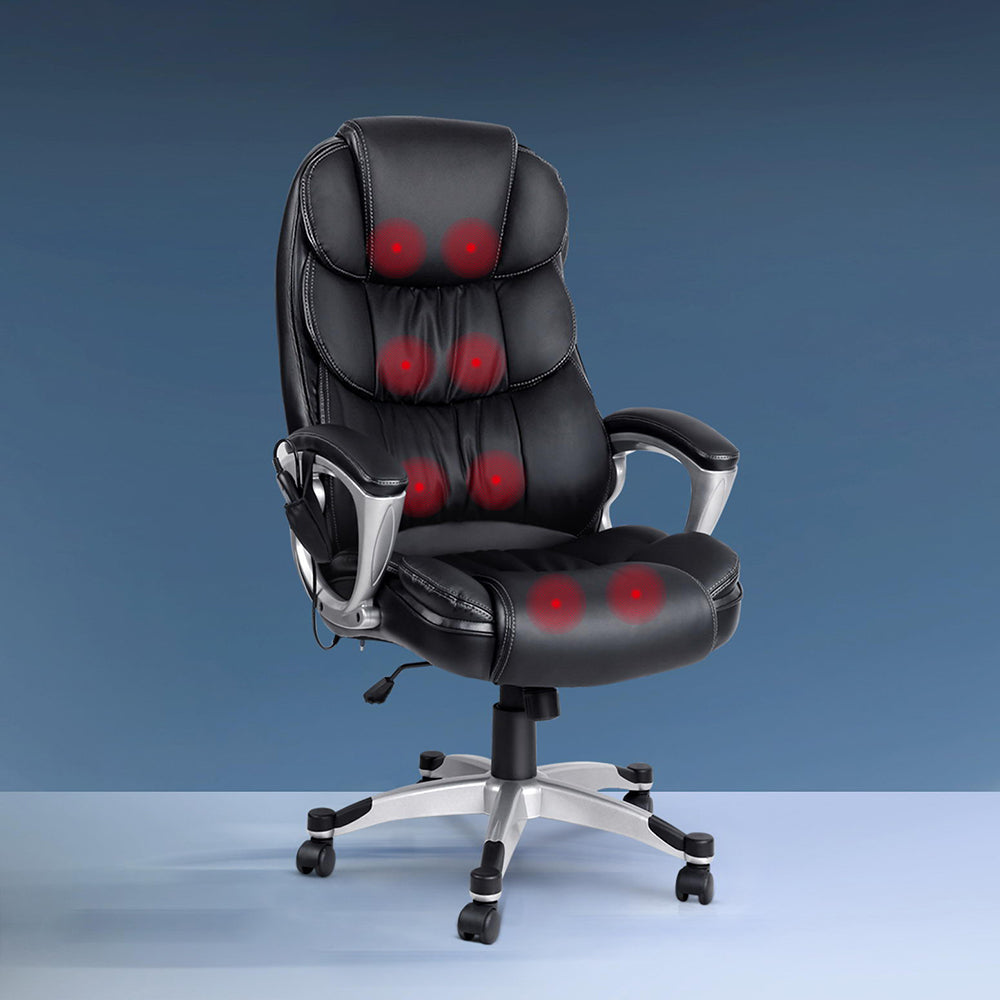 Massage Chairs: Artiss 8 Point Massage Office Chair Heated Seat PU Black