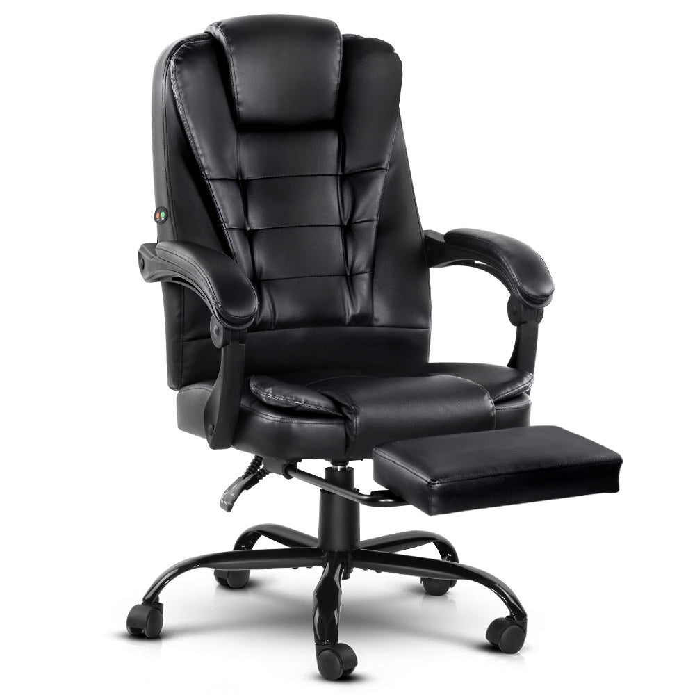 Massage Chairs: Artiss 2 Point Massage Office Chair PU Leather Footrest Black
