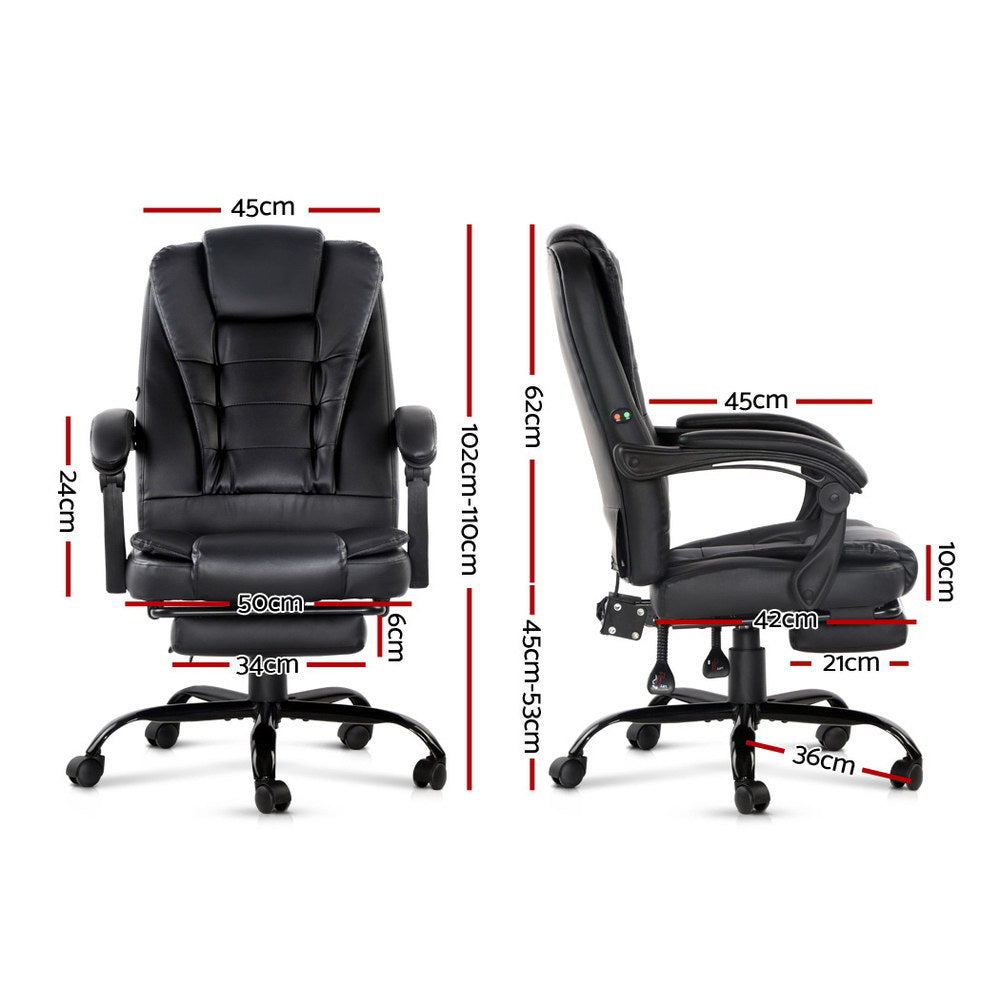 Massage Chairs: Artiss 2 Point Massage Office Chair PU Leather Footrest Black