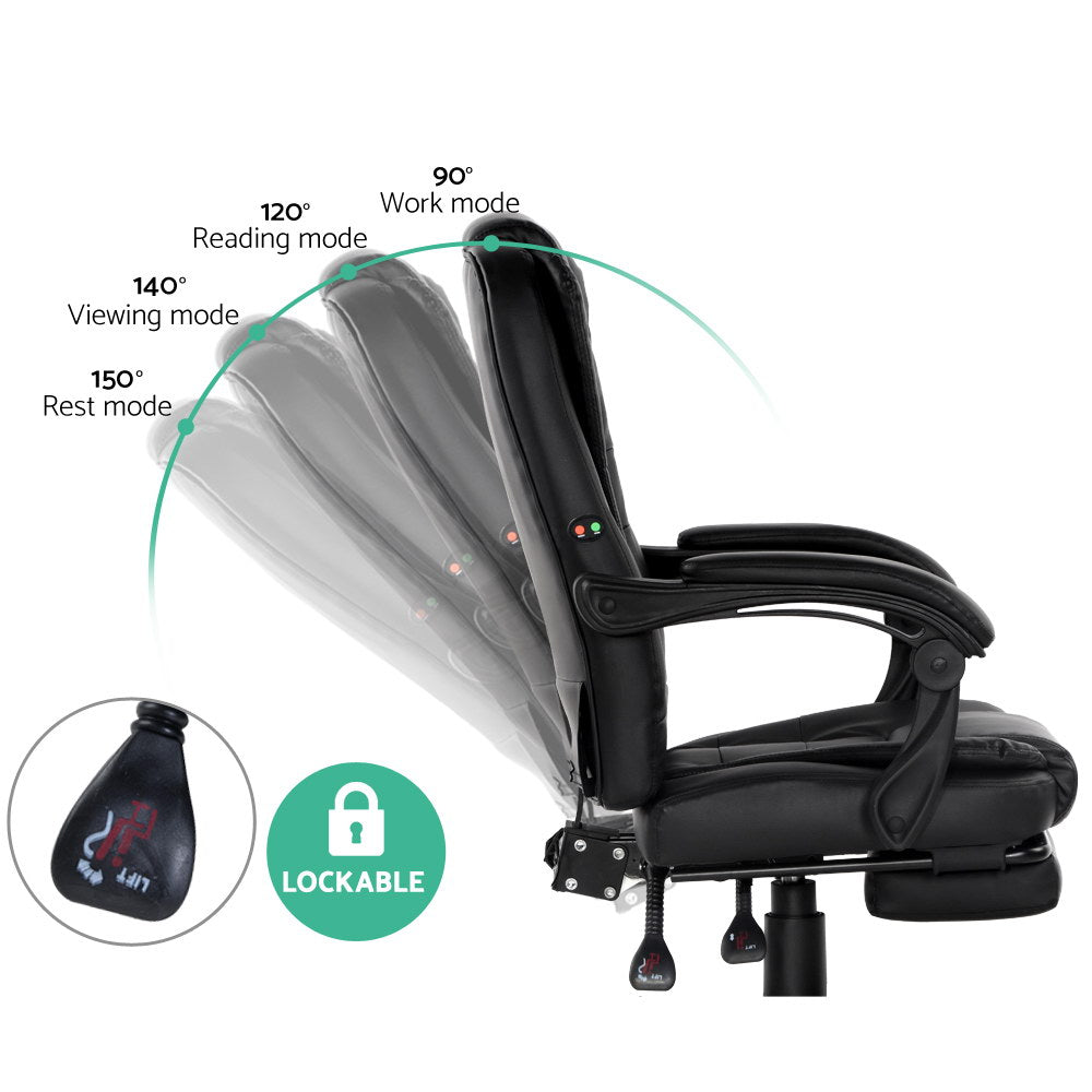 Massage Chairs: Artiss 2 Point Massage Office Chair PU Leather Footrest Black
