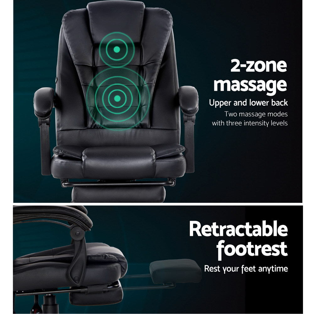 Massage Chairs: Artiss 2 Point Massage Office Chair PU Leather Footrest Black