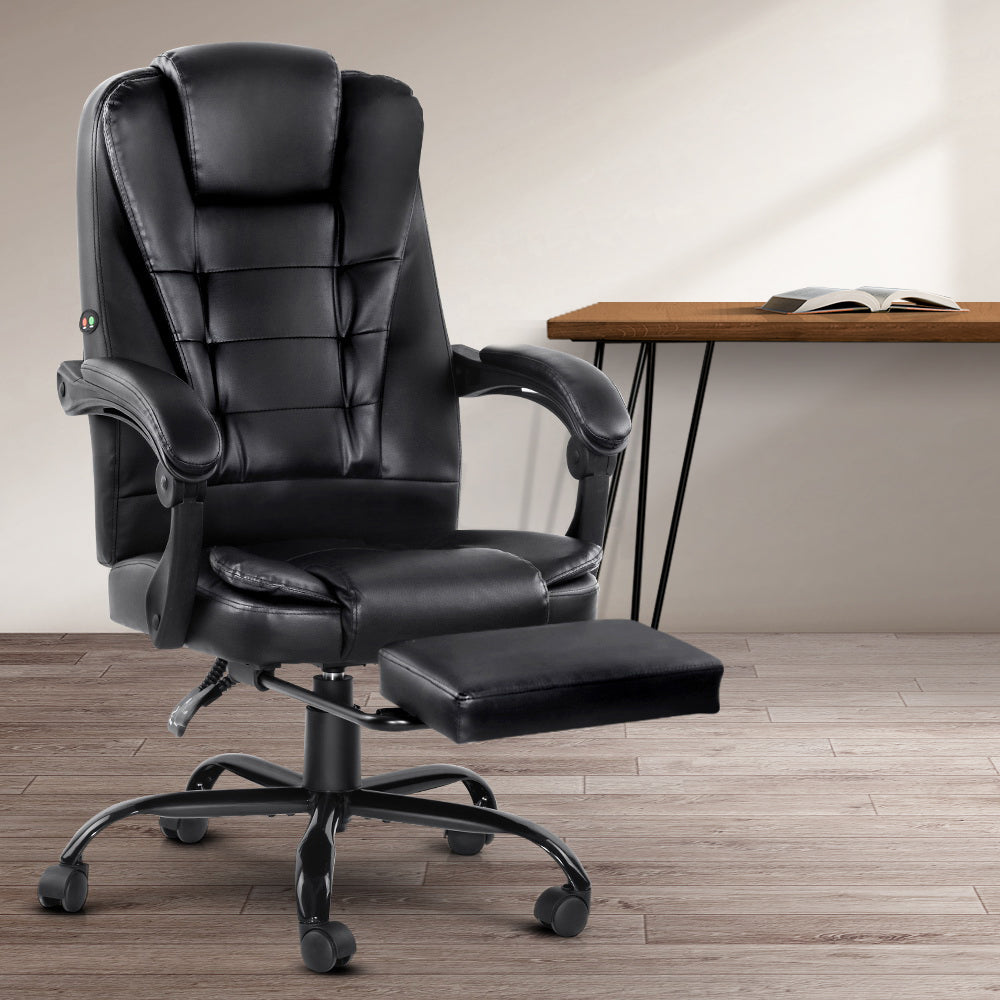 Massage Chairs: Artiss 2 Point Massage Office Chair PU Leather Footrest Black