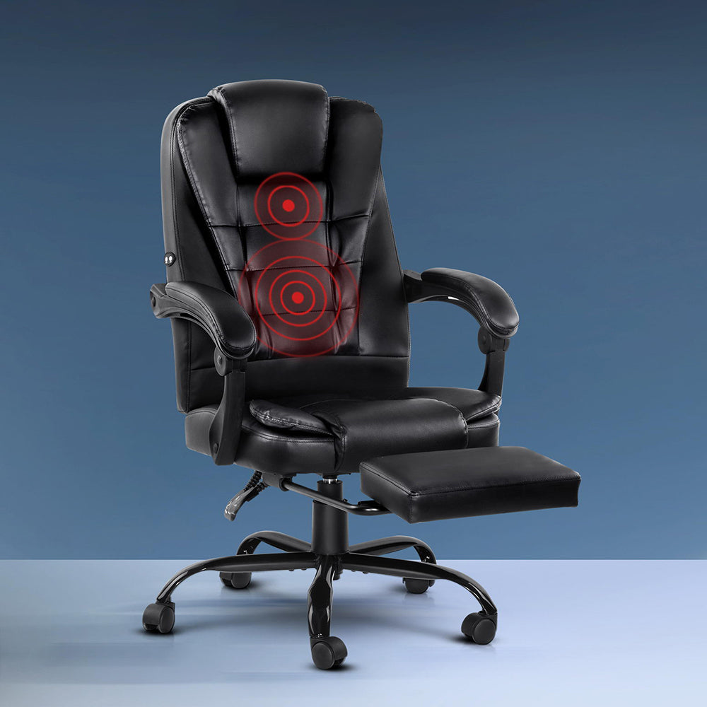 Massage Chairs: Artiss 2 Point Massage Office Chair PU Leather Footrest Black
