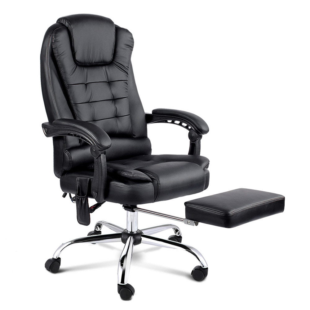 Massage Chairs: Artiss 8 Point Massage Office Chair PU Leather Footrest Black
