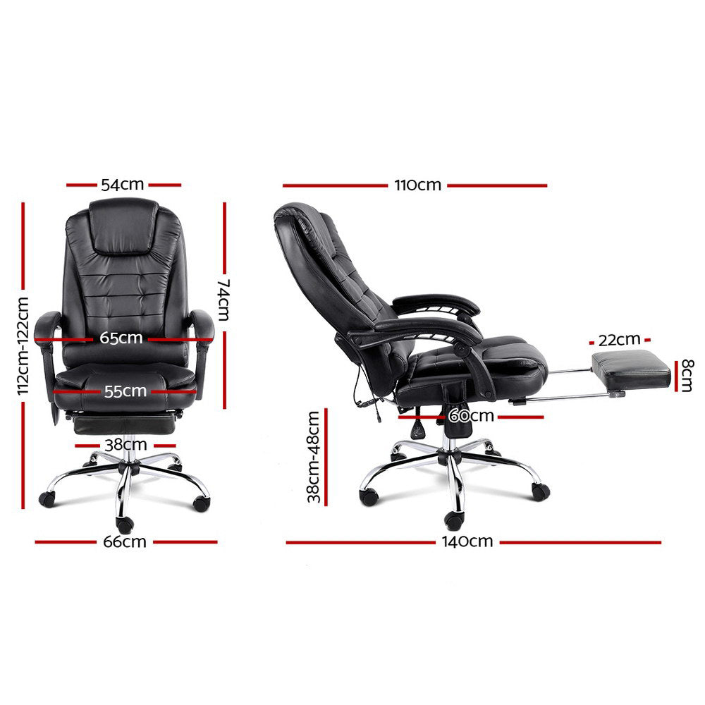 Massage Chairs: Artiss 8 Point Massage Office Chair PU Leather Footrest Black