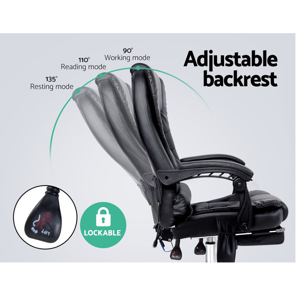 Massage Chairs: Artiss 8 Point Massage Office Chair PU Leather Footrest Black