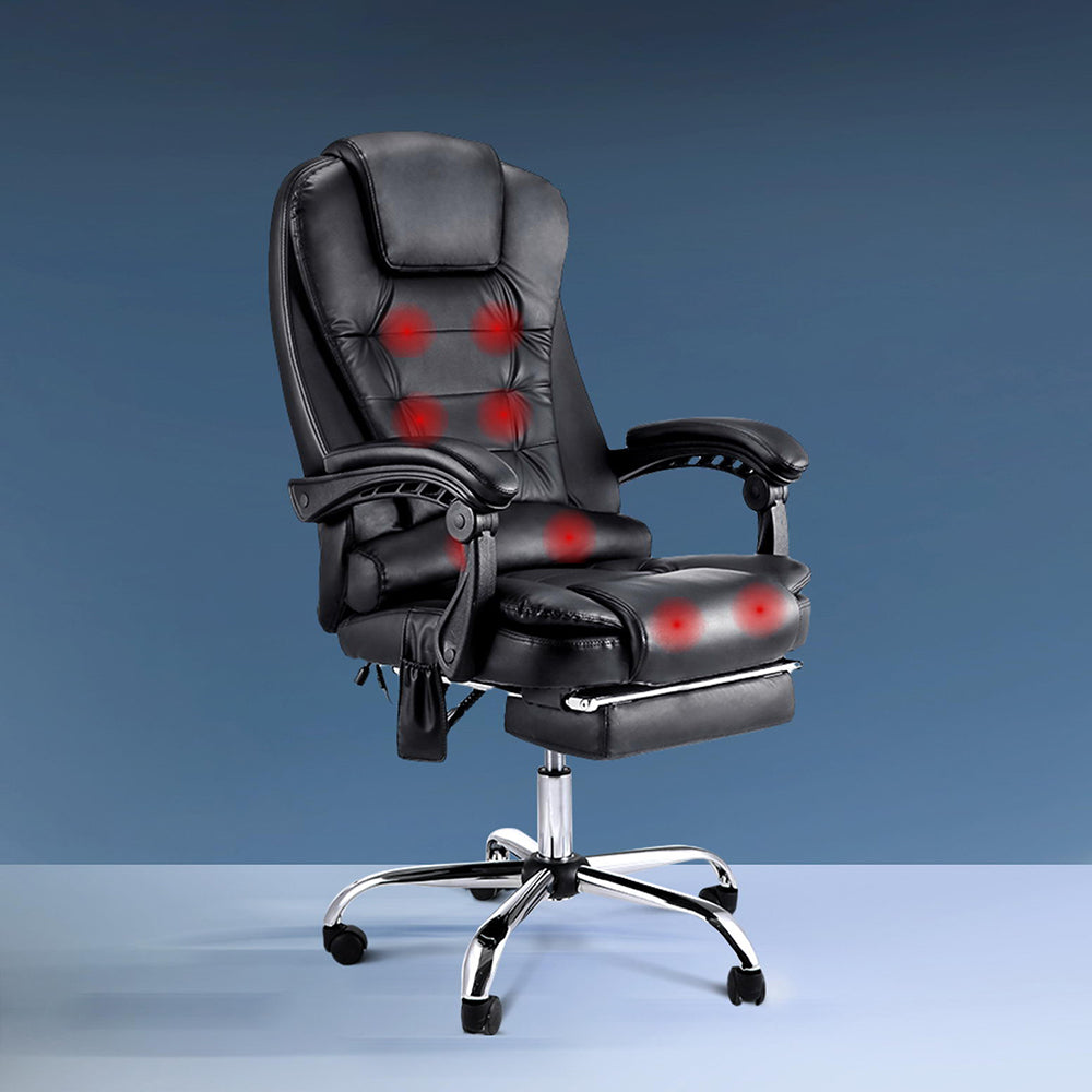 Massage Chairs: Artiss 8 Point Massage Office Chair PU Leather Footrest Black