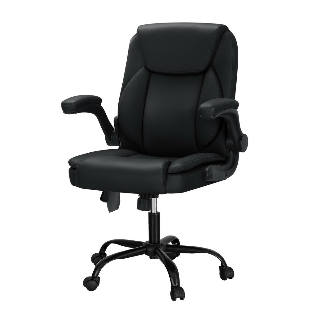 Massage Chairs: Artiss 2 Point Massage Office Chair Leather Mid Back Black