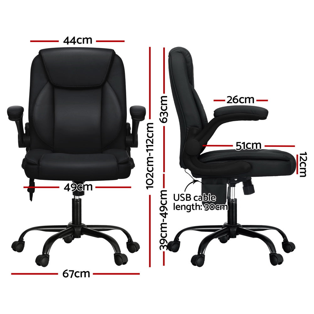 Massage Chairs: Artiss 2 Point Massage Office Chair Leather Mid Back Black