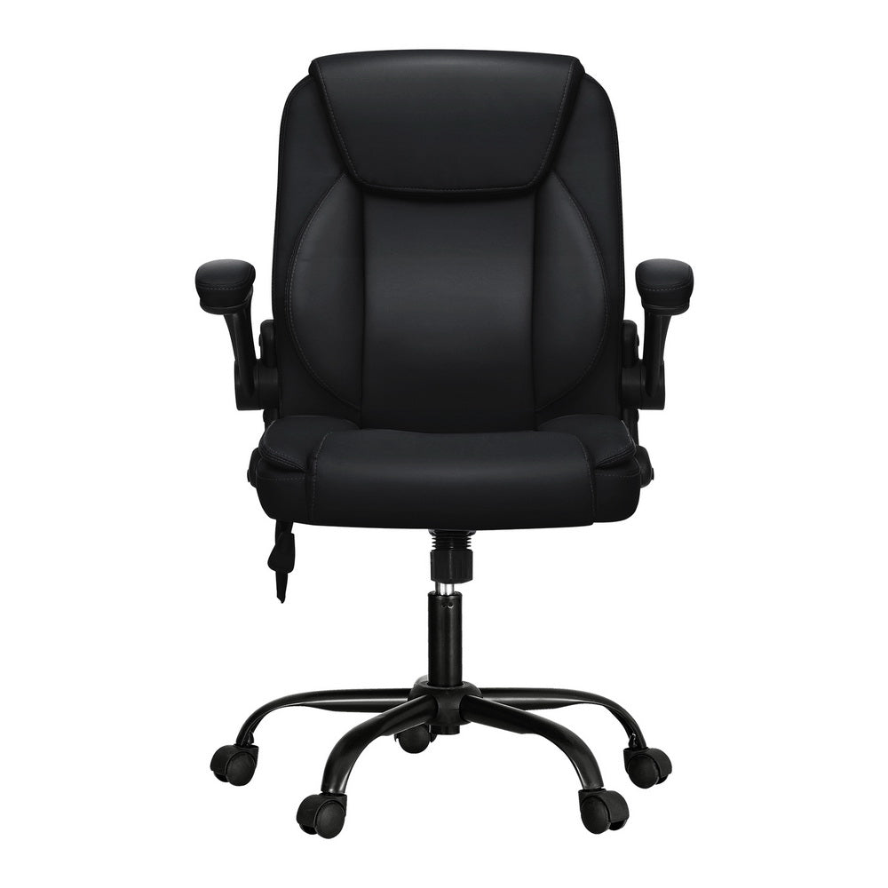 Massage Chairs: Artiss 2 Point Massage Office Chair Leather Mid Back Black
