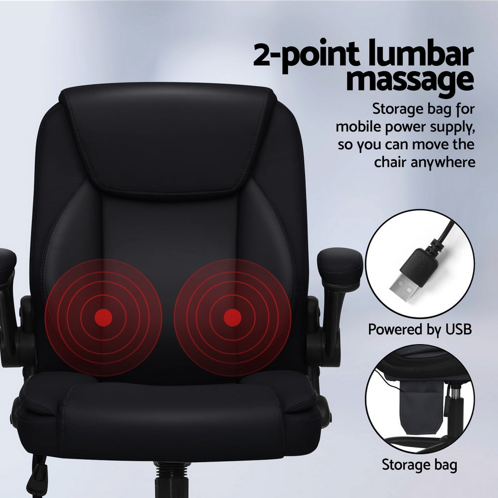 Massage Chairs: Artiss 2 Point Massage Office Chair Leather Mid Back Black