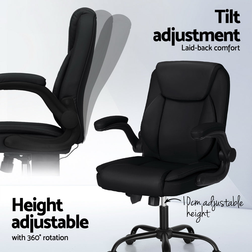 Massage Chairs: Artiss 2 Point Massage Office Chair Leather Mid Back Black