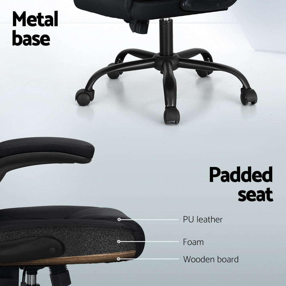 Massage Chairs: Artiss 2 Point Massage Office Chair Leather Mid Back Black