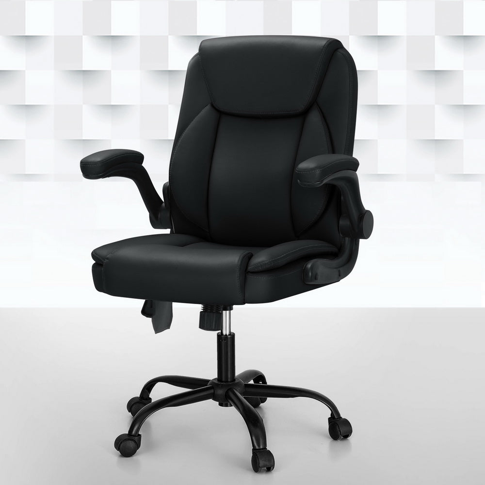 Massage Chairs: Artiss 2 Point Massage Office Chair Leather Mid Back Black