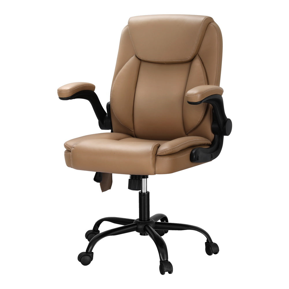 Massage Chairs: Artiss 2 Point Massage Office Chair Leather Mid Back Brown
