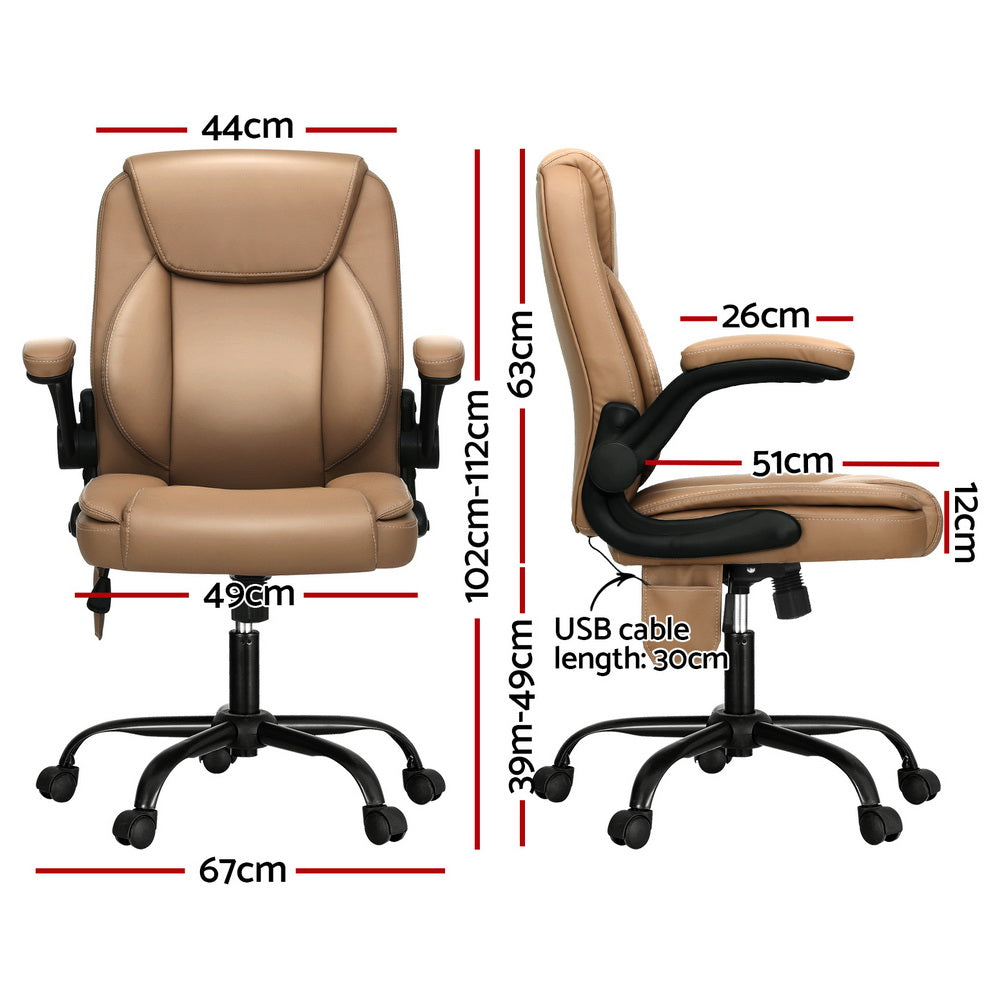 Massage Chairs: Artiss 2 Point Massage Office Chair Leather Mid Back Brown
