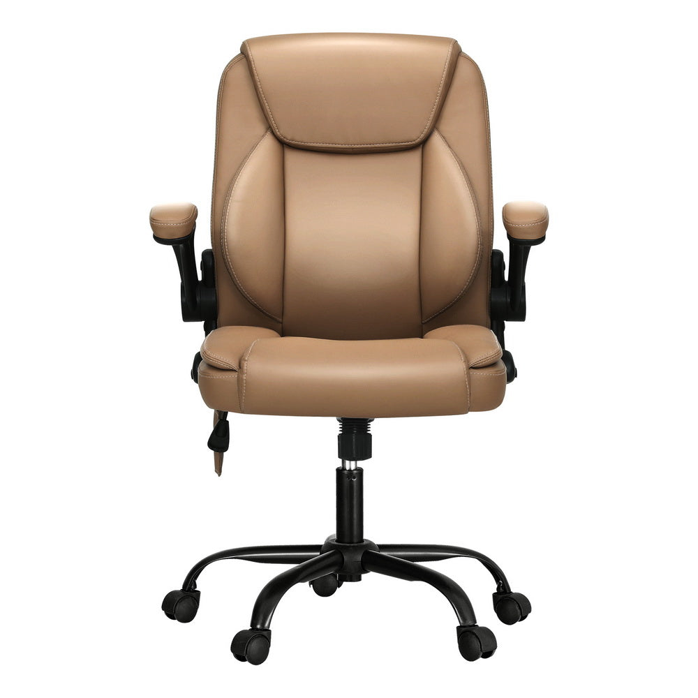 Massage Chairs: Artiss 2 Point Massage Office Chair Leather Mid Back Brown