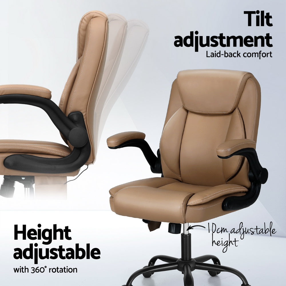 Massage Chairs: Artiss 2 Point Massage Office Chair Leather Mid Back Brown