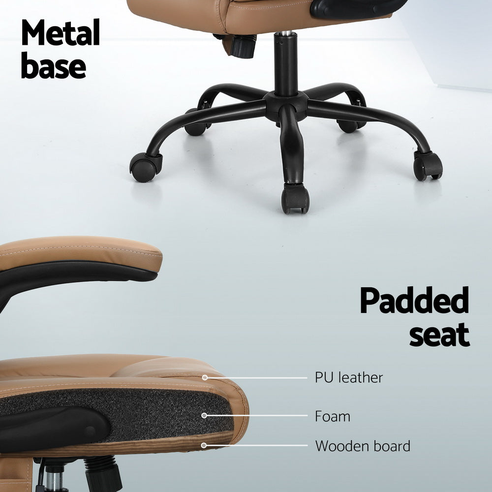 Massage Chairs: Artiss 2 Point Massage Office Chair Leather Mid Back Brown