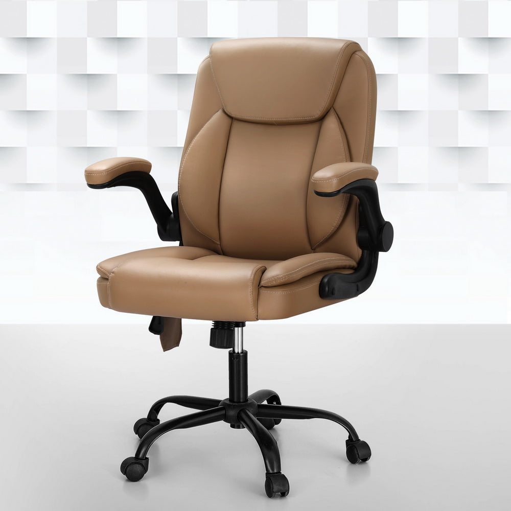 Massage Chairs: Artiss 2 Point Massage Office Chair Leather Mid Back Brown