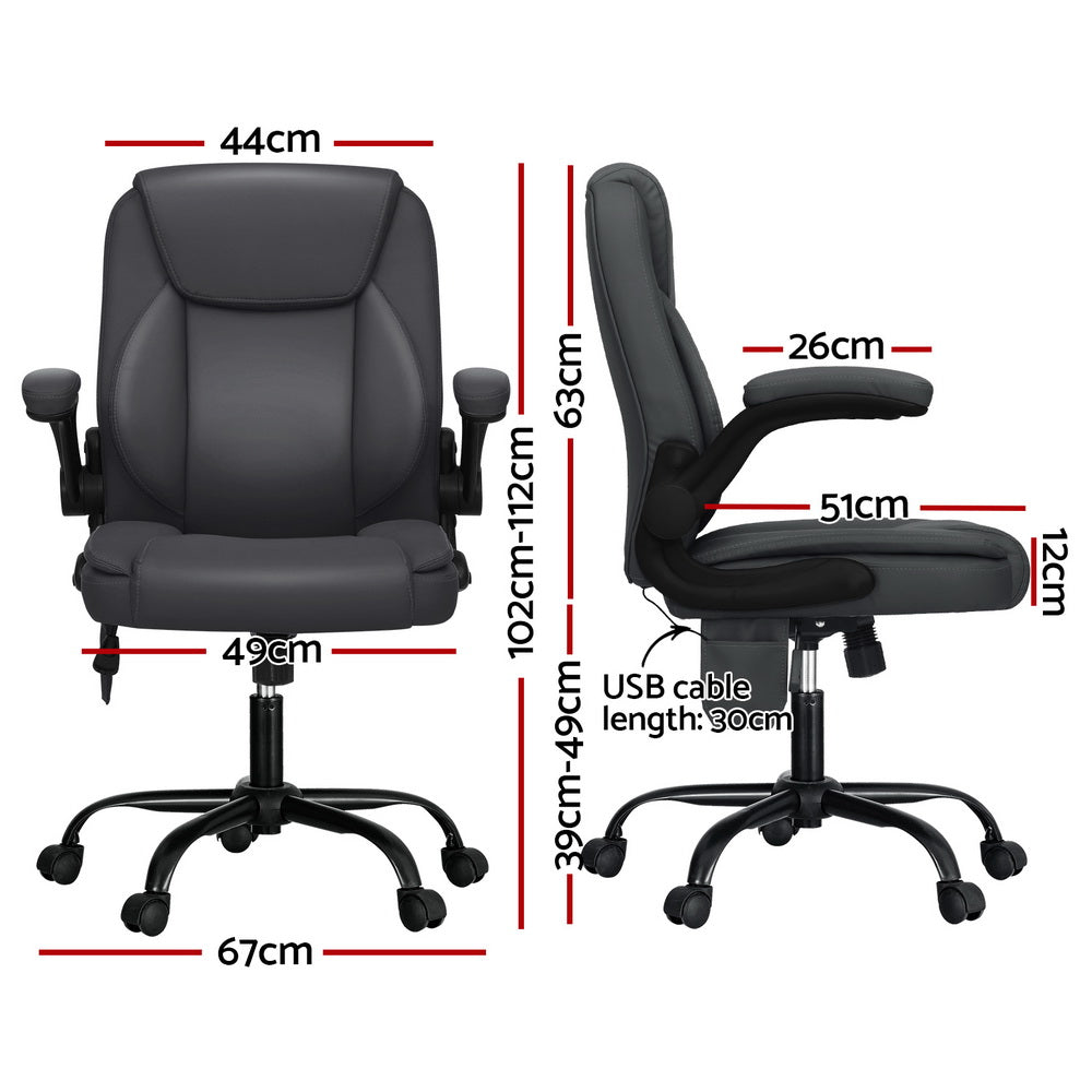 Massage Chairs: Artiss 2 Point Massage Office Chair Leather Mid Back Grey