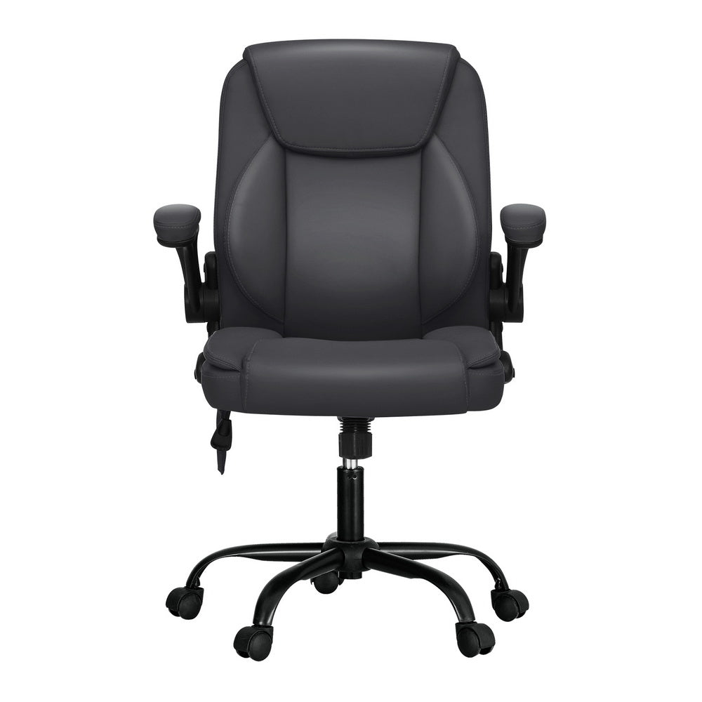 Massage Chairs: Artiss 2 Point Massage Office Chair Leather Mid Back Grey