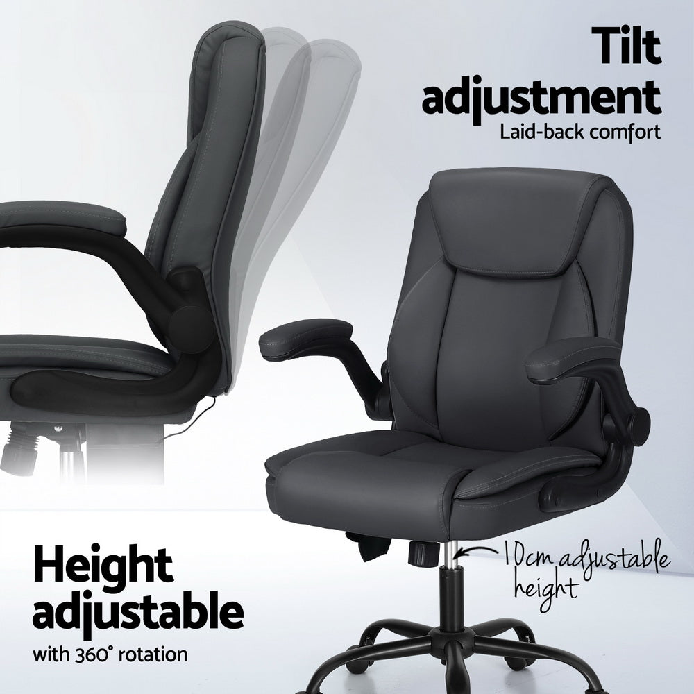 Massage Chairs: Artiss 2 Point Massage Office Chair Leather Mid Back Grey