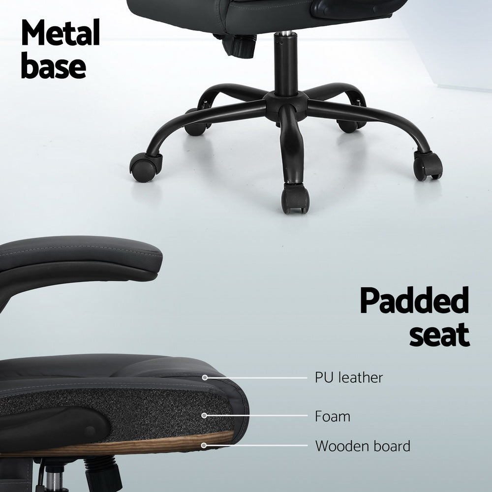 Massage Chairs: Artiss 2 Point Massage Office Chair Leather Mid Back Grey
