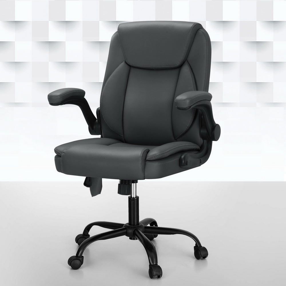 Massage Chairs: Artiss 2 Point Massage Office Chair Leather Mid Back Grey