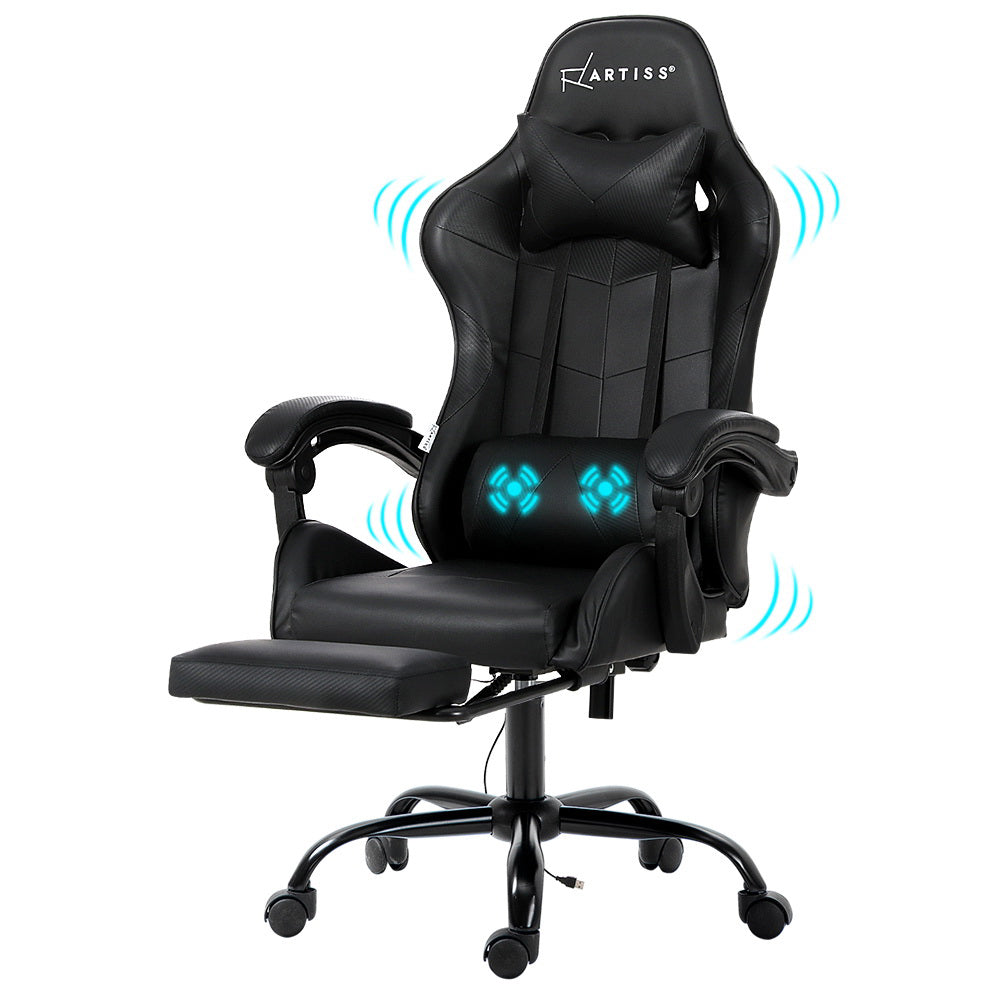 Massage Chairs: Artiss 2 Point Massage Gaming Office Chair Footrest Black