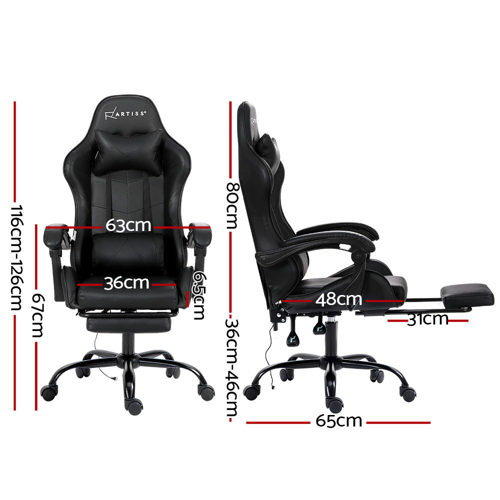 Massage Chairs: Artiss 2 Point Massage Gaming Office Chair Footrest Black