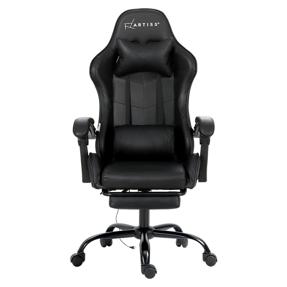 Massage Chairs: Artiss 2 Point Massage Gaming Office Chair Footrest Black